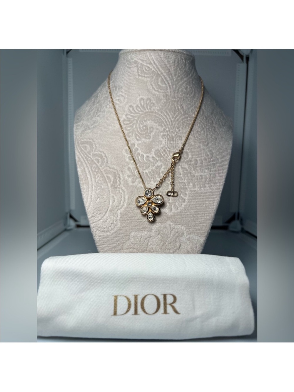 Christian DIOR Floral Necklace Authentic Gold and Silver Vintage - Picture 6 of 7